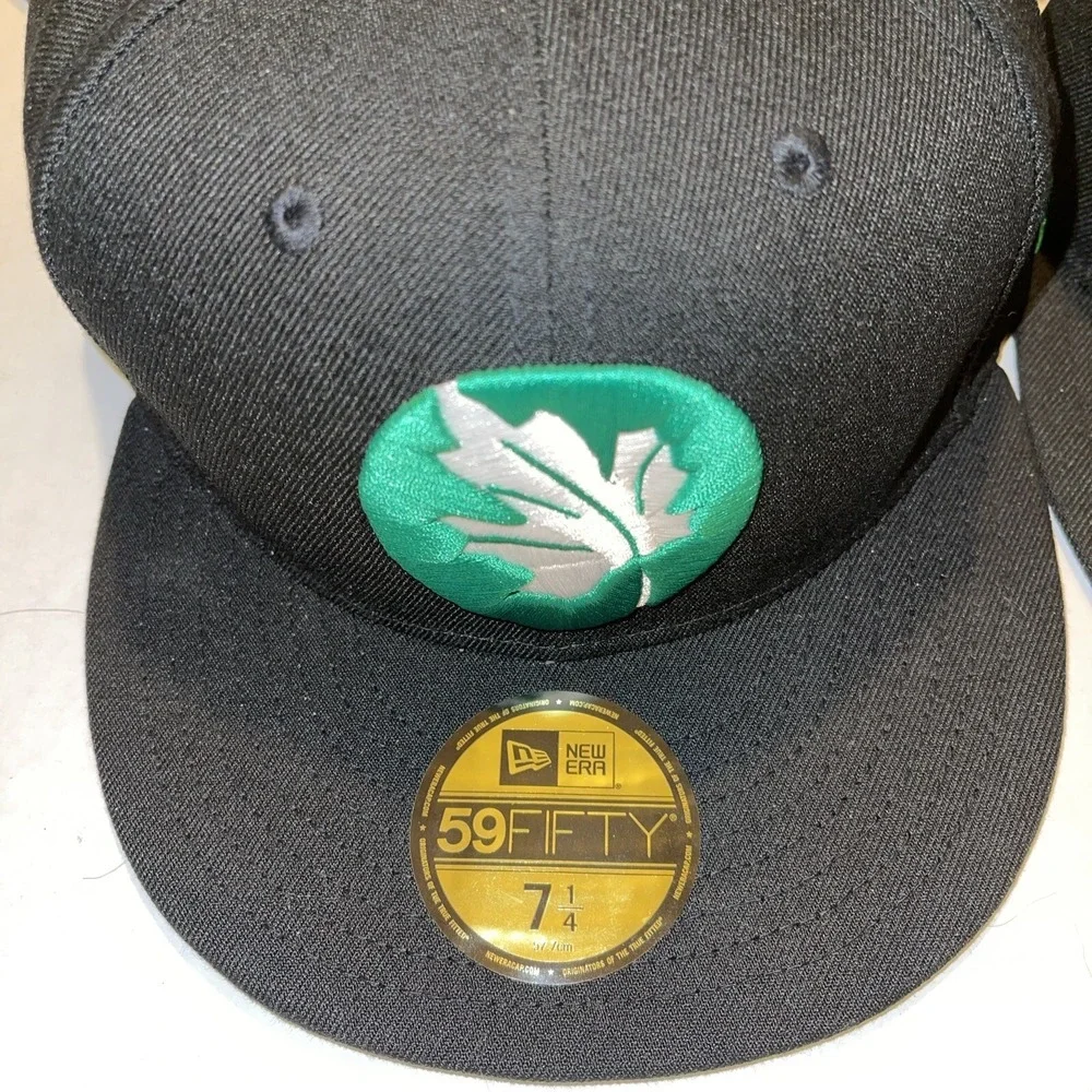 5 New Era Fitted Hat 59Fifty Size 7 1/2 & 71/4  custom promo Black Leaf Hats